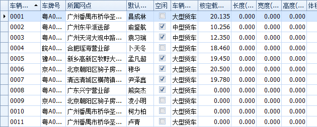 傲藍物流軟件-車輛檔案列表界面